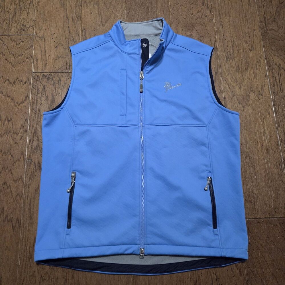 Peter Millar Gale Force Vest Mens Blue Zip Soft Shell Lined Golf Pocket Large